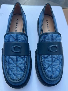 Coach Women's Leah Loafer Indigo Denim Blue Signature Logo Size 7 US 1.5” Heel - Picture 1 of 4