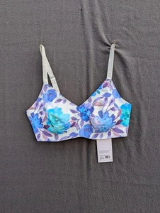 Knix Padded V-Neck Evolution Bra, size 4 Purple Blue Floral NWT - Foto 1 di 4
