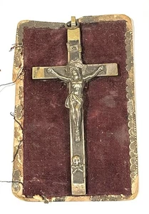 Antique Italian Cross Memento Mori Pendant Crucifix On Card 6”x2.5” - Picture 1 of 6