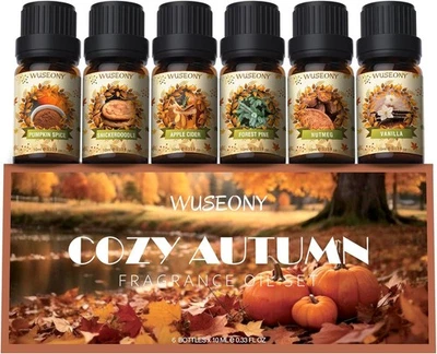 WUSEONY Fall Essential Oil for Diffusers, Autumn Fragrance Oil Set, Aromatherapy Oils Gi