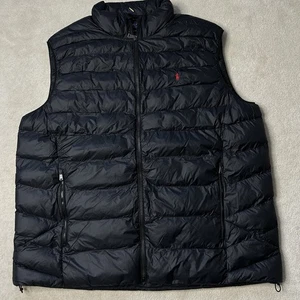 Polo Ralph Lauren Puffer Vest Men’s 3XLT Black Full Zip Pockets Nylon Red Pony - Picture 1 of 7