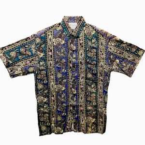 H Valentino Mens M Button Down Short Sleeve Striped Retro Casual Shirt 90's Y2K - Picture 1 of 11