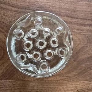 Rana fiore floreale 3 piedi vetro spesso trasparente grande vintage 13 fori larghezza 4,75" - Foto 1 di 5