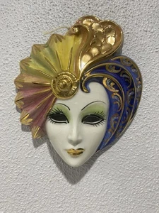 Vintage Venetian Mask Hand-Painted Wall Art Made in Italy Peacock Golds Mask - Picture 1 of 9