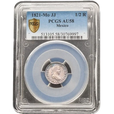 1821 Mo Mexico 1/2 Real PCGS AU58 Lovely Flashy Silver Gem Nice Luster - Image 1 of 2