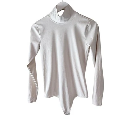 Spanx Ribbed Mock Neck Bodysuit Top Women's Long Sleeve Beige L - Image 1 of 4
