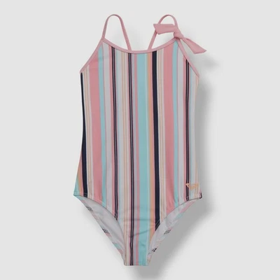 Traje de baño de una pieza a rayas con corazón cortado rosa para niñas pequeñas Roxy talla 3 Foto 1 de 2