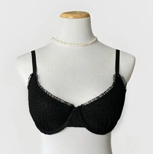 Savage x Fenty Black Dot Ruffle Button Uplift Lined Pleated Underwire Bra 36C - Picture 1 of 15