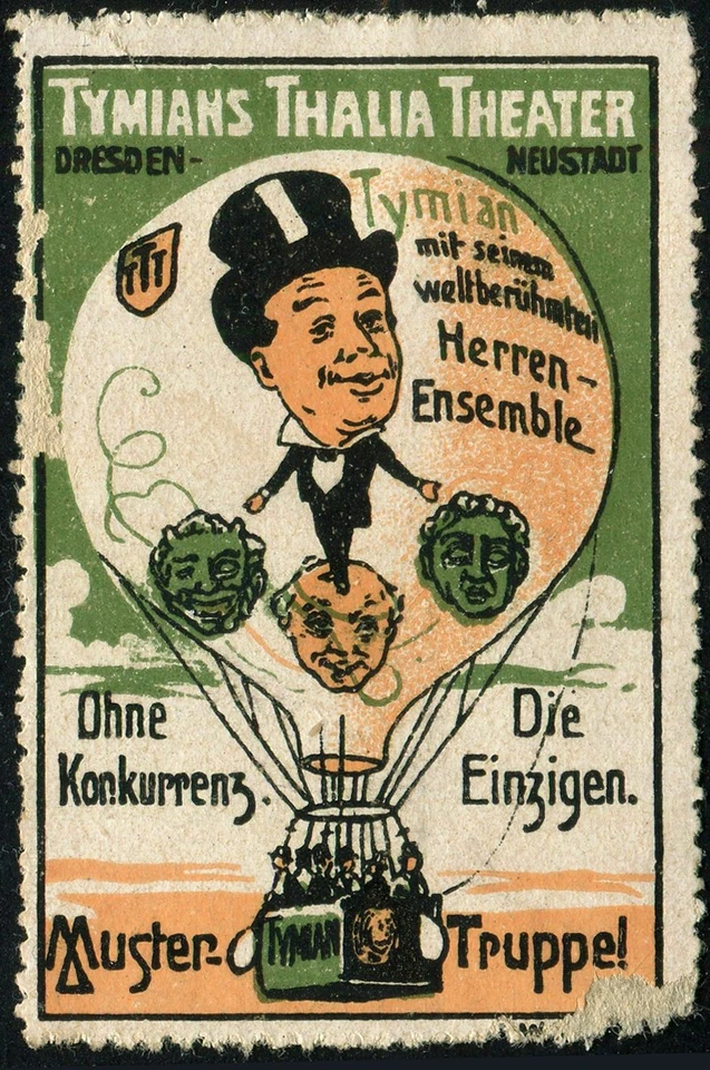 Germany c.1920s Tymians Thalia Theater Ad Cinderella Stamp Dresden Vaudeville eB - Image 1 of 1