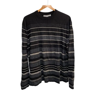 Marconi Mens XL Black Grey White Striped Long Sleeve Merino Wool Sweater - Image 1 of 4