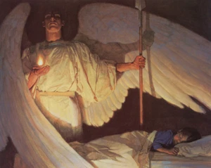 Thomas Blackshear WATCHERS IN THE NIGHT Art Print Angel w/Flame & Sleeping Child - Picture 1 of 1