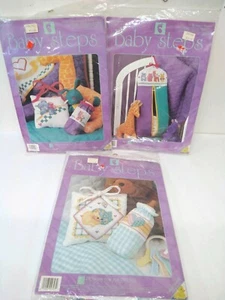 Lote de 3 kits de punto de cruz contados BABY STEPS apilador de pañales 2 almohadas 2 biberones - Imagen 1 de 8