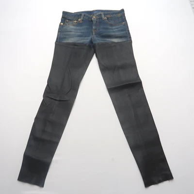 R13 Chaps джинсы размер 24 натуральной кожи заниженной узкие Moto сделано в Италии - Изображение 1 из 4