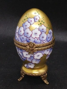 Limoges Peint Main HYDRANGEA Egg Trinket Box Rochard Collection Tabatieres - Picture 1 of 11