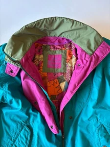 Vintage London Fog Womens Medium Winter Jacket Turquoise Magenta Retro Lined 90s - Picture 1 of 24