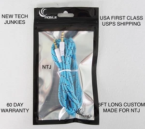 6FT LONG BRAIDED 3.5mm male stereo audio aux auxiliary cable for iPhone 5 6 plus - Picture 1 of 10