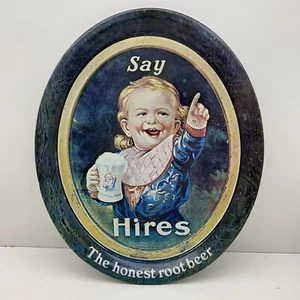 "Say Hires The Honest Root Beer" Beach Art Display Vintage Metal Tray Baby Sign - Picture 1 of 9
