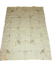 Vintage Hand Embroidered Tablecloth Grapes Grapevines 50x65" & 8 Napkins