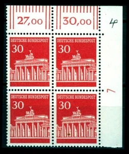 BUND Mi. 508, Brandenburger Tor  30 Pf ** - Eckrand-Vierer mit Druckerzeichen 7 - Bild 1 von 1