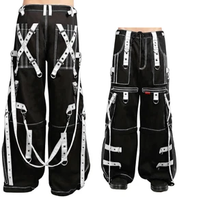Pantalones góticos para hombre hilos reflectantes Pent negros punk hebilla cremalleras cadena pantalones - Imagen 1 de 2