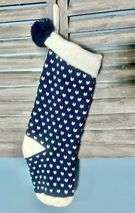 LL Bean Knit Jumbo Christmas Stocking 'Bird's Eye' Navy / Cream 503069 - 21" - Picture 1 of 5