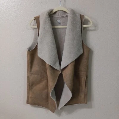 ECOTE Women Faux Leather with Fur Draper Vest Size M Beige Pockets 5005 - Image 1 of 4