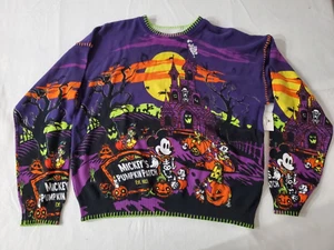Disney Sweater Women Size M Purple Mickey Mouse Friends Halloween Pumpkin Patch - Picture 1 of 3