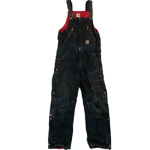 Salopette da lavoro Carhartt nera foderata con bavaglino in tela taglia 34W 32L - Foto 1 di 24