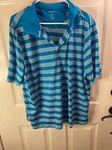 GEORGE Mens 2XL Quick Dry Polo Shirt Aqua White Stripe Golf Performance Top - Picture 1 of 4