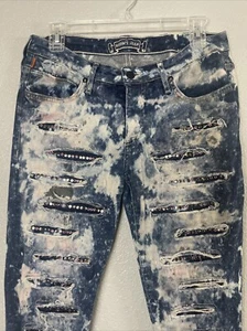 Robin's Jean Women’s Long Flap Acid Wash Distressed Studded Skinny Jeans Sz 30 - Picture 1 of 12