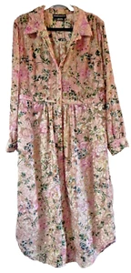 Hemant & Nandita Pink Velour Floral Dress Triana Button Long Sleeve XL sheer - Picture 1 of 6