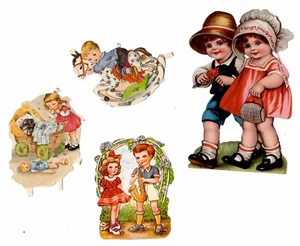 X5 - 4 obleas antiguas * imágenes brillantes * poesía * niños, juguete aprox. 12- 7,5 cm - Imagen 1 de 2