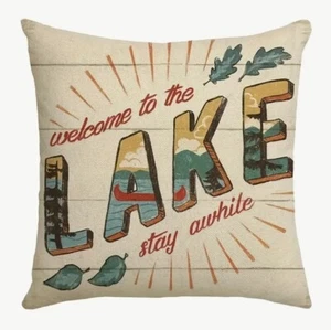 Rowing Lake Canoe Explore Lake Lodge Cabin Hunting Throw Pillow Cover Man Cave - Picture 1 of 3