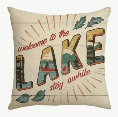 Rowing Lake Canoe Explore Lake Lodge Cabin Hunting Throw Pillow Cover Man Cave - Image 1 of 3