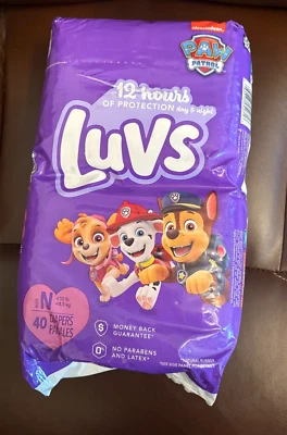 Pañales Luvs Nickelodeon Paw Patrol talla N (10 lb) paquete de 40 quilates protección de 12 horas Foto 1 de 2