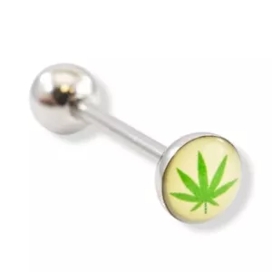 Anillos de lengua de acero quirúrgico con tapa de hoja de maceta 14G barra 15 mm vendidos individualmente - Imagen 1 de 5