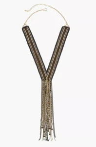 NEU MIT ETIKETT CHICO'S MIESHA Fransen Silber Gold Schwarz Perlen Y ANHÄNGER STATEMENT HALSKETTE - Bild 1 von 3