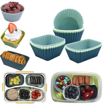 12 Pcs Reusable Silicone Baking Cups Muffin Liners Bento Box Dividers Non Stick - Image 1 of 4