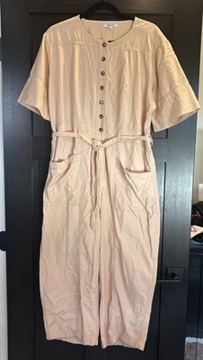 Madewell Utility Wide Leg Jumpsuit Short Sleeve Tan Peach Size 14 Viscose Cotton - Image 1 of 4