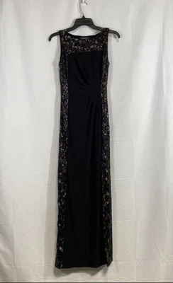 Ralph Lauren Women's Black Sequin Lace Evening Dress Gown Size 0 - Image 1 of 4