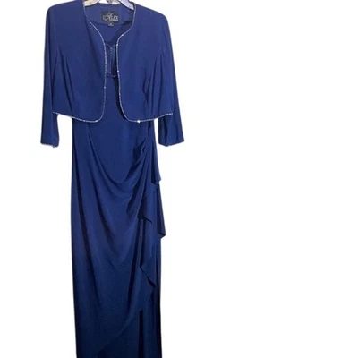 Alex Evenings Blue Beaded Neckline Dress & Bolero Jacket Set Size 12 - Image 1 of 4