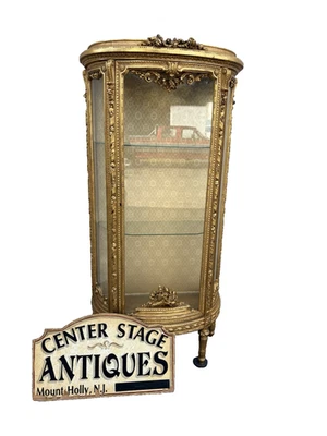 67024 Decorator Gold Bow Glass Curio Cabinet Etergie - Image 1 of 4