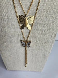 Vintage Schmetterling goldfarben Halskette Set Avon + zierlicher Strass Schmetterling Anhänger - Bild 1 von 17