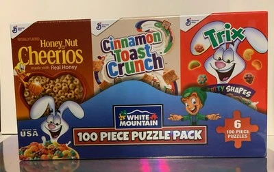Mini rompecabezas de montaña blanca cajas de cereales 6 rompecabezas de 100 piezas General Mills sellados Foto 1 de 4