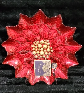 Turkish Glass Red Poinsettia Shaped Tray Platter 12.75" Christmas Hand Decorated - Picture 1 of 8