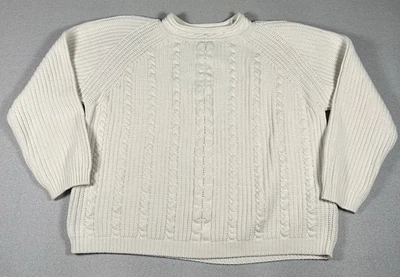 Suéter Pescador De Colección Eddie Bauer Para Mujer Medio Blanco Cuello Redondo Tejido con Cable Foto 1 de 4