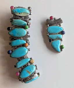 Sterling Silver & Turquoise Bracelet & Matching Pendant - Picture 1 of 15