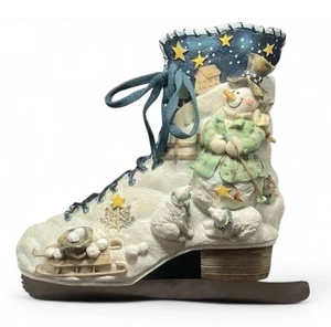 Vintage~Pattino da ghiaccio decorativo natalizio~decorazione da parete~pupazzo di neve e orsi polari - Foto 1 di 14