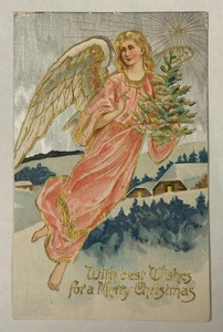 Antique A Merry Christmas Embossed Victorian Angel Postcard Metallic Posted 1909 - Picture 1 of 3