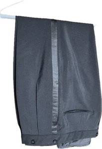 1950’s Men’s Saks Fifth Avenue Black Tropical Wool Tuxedo Pleated Pants Size 36 - Picture 1 of 6